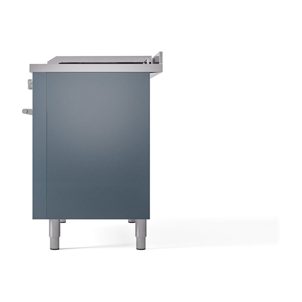 ILVE Professional Plus II 48-inch Natural Gas Dual Fuel Range with 5 Burners, Griddle, & French Top with Solid Door Oven in Blue Grey (UP48FSQMPBG)