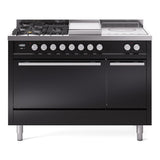 ILVE Professional Plus II 48-inch Propane Gas Dual Fuel Range with 5 Burners, Griddle, & French Top with Solid Door Oven in Glossy Black (UP48FSQMPBKLP)