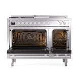 ILVE Professional Plus II 48-inch Propane Gas Dual Fuel Range with 5 Burners, Griddle, & French Top with Solid Door Oven in Stainless Steel (UP48FSQMPSSLP)