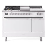ILVE Professional Plus II 48-inch Natural Gas Dual Fuel Range with 5 Burners, Griddle, & French Top with Solid Door Oven in White (UP48FSQMPWH)