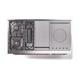ILVE Nostalgie II 48-Inch Natural Gas Dual Fuel Range with 5 Burners, Griddle, & French Top, with Solid Door Oven in Blue Grey with Copper Trim (UP48FSQNMPBGP)