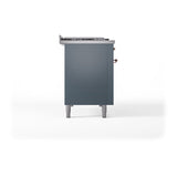 ILVE Nostalgie II 48-Inch Natural Gas Dual Fuel Range with 5 Burners, Griddle, & French Top, with Solid Door Oven in Blue Grey with Copper Trim (UP48FSQNMPBGP)