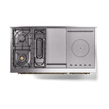 ILVE Nostalgie II 48-Inch Natural Gas Dual Fuel Range with 5 Burners, Griddle, & French Top, with Solid Door Oven in Glossy Black with Brass Trim (UP48FSQNMPBKG)