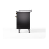 ILVE Nostalgie II 48-Inch Natural Gas Dual Fuel Range with 5 Burners, Griddle, & French Top, with Solid Door Oven in Glossy Black with Brass Trim (UP48FSQNMPBKG)
