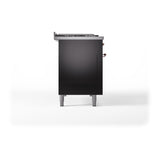 ILVE Nostalgie II 48-Inch Natural Gas Dual Fuel Range with 5 Burners, Griddle, & French Top, with Solid Door Oven in Glossy Black with Copper Trim (UP48FSQNMPBKP)