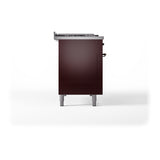 ILVE Nostalgie II 48-Inch Natural Gas Dual Fuel Range with 5 Burners, Griddle, & French Top, with Solid Door Oven in Burgundy with Bronze Trim (UP48FSQNMPBUB)