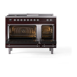 ILVE Nostalgie II 48-Inch Propane Gas Dual Fuel Range with 5 Burners, Griddle, & French Top, with Solid Door Oven in Burgundy with Chrome Trim (UP48FSQNMPBUCLP)