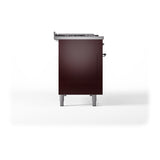 ILVE Nostalgie II 48-Inch Propane Gas Dual Fuel Range with 5 Burners, Griddle, & French Top, with Solid Door Oven in Burgundy with Chrome Trim (UP48FSQNMPBUCLP)