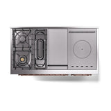 ILVE Nostalgie II 48-Inch Natural Gas Dual Fuel Range with 5 Burners, Griddle, & French Top, with Solid Door Oven in Burgundy with Copper Trim (UP48FSQNMPBUP)
