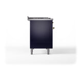 ILVE Nostalgie II 48-Inch Natural Gas Dual Fuel Range with 5 Burners, Griddle, & French Top, with Solid Door Oven in Midnight Blue with Brass Trim (UP48FSQNMPMBG)