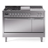 ILVE Nostalgie II 48-Inch Propane Gas Dual Fuel Range with 5 Burners, Griddle, & French Top, with Solid Door Oven in Stainless Steel with Chrome Trim (UP48FSQNMPSSCLP)