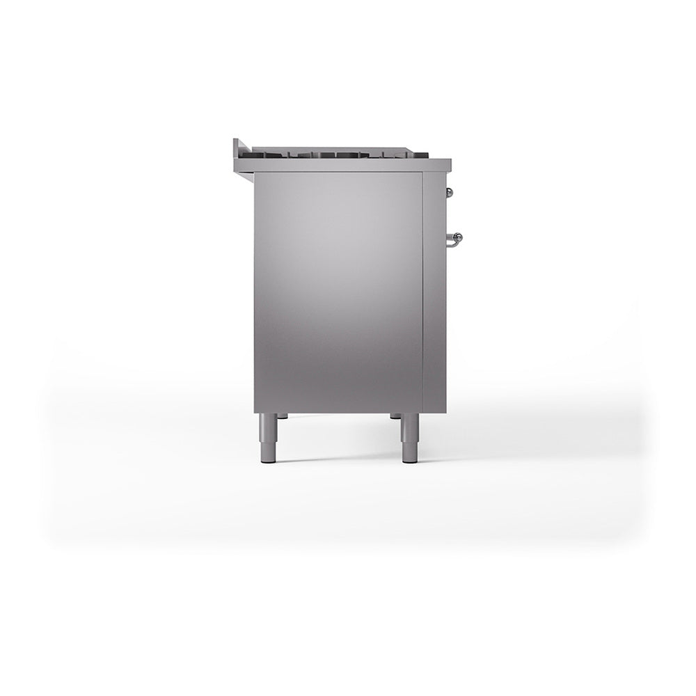 ILVE Nostalgie II 48-Inch Propane Gas Dual Fuel Range with 5 Burners, Griddle, & French Top, with Solid Door Oven in Stainless Steel with Chrome Trim (UP48FSQNMPSSCLP)