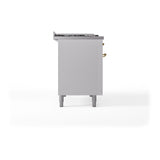 ILVE Nostalgie II 48-Inch Propane Gas Dual Fuel Range with 5 Burners, Griddle, & French Top, with Solid Door Oven in White with Brass Trim (UP48FSQNMPWHGLP)