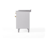 ILVE Nostalgie II 48-Inch Propane Gas Dual Fuel Range with 5 Burners, Griddle, & French Top, with Solid Door Oven in White with Brass Trim (UP48FSQNMPWHGLP)
