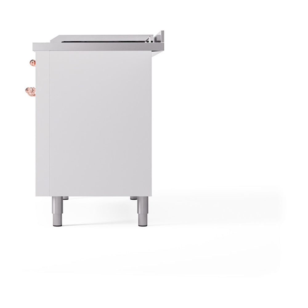 ILVE Nostalgie II 48-Inch Propane Gas Dual Fuel Range with 5 Burners, Griddle, & French Top, with Solid Door Oven in White with Copper Trim (UP48FSQNMPWHPLP)