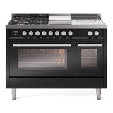 ILVE 48-inch Professional Plus II Propane Gas Dual Fuel Range with 5 Burners, Griddle, French Top, and Triple Glass Door Oven in Glossy Black (UP48FSWMPBKLP)