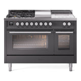 ILVE Professional Plus II 48-inch Natural Gas Dual Fuel Range with 5 Burners, Griddle, & French Top with Triple Glass Door Oven in Matte Graphite (UP48FSWMPMG)