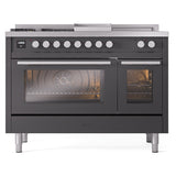 ILVE Professional Plus II 48-inch Natural Gas Dual Fuel Range with 5 Burners, Griddle, & French Top with Triple Glass Door Oven in Matte Graphite (UP48FSWMPMG)