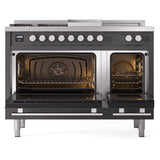 ILVE Professional Plus II 48-inch Natural Gas Dual Fuel Range with 5 Burners, Griddle, & French Top with Triple Glass Door Oven in Matte Graphite (UP48FSWMPMG)