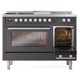 ILVE Professional Plus II 48-inch Natural Gas Dual Fuel Range with 5 Burners, Griddle, & French Top with Triple Glass Door Oven in Matte Graphite (UP48FSWMPMG)