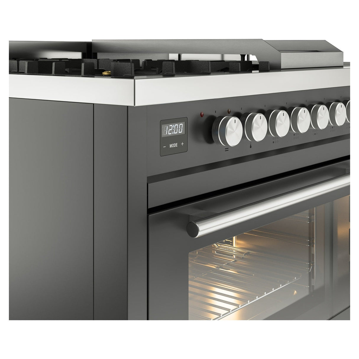 ILVE Professional Plus II 48-inch Natural Gas Dual Fuel Range with 5 Burners, Griddle, & French Top with Triple Glass Door Oven in Matte Graphite (UP48FSWMPMG)