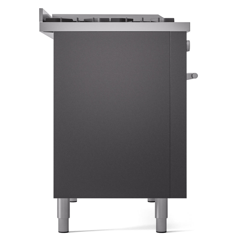 ILVE Professional Plus II 48-inch Natural Gas Dual Fuel Range with 5 Burners, Griddle, & French Top with Triple Glass Door Oven in Matte Graphite (UP48FSWMPMG)