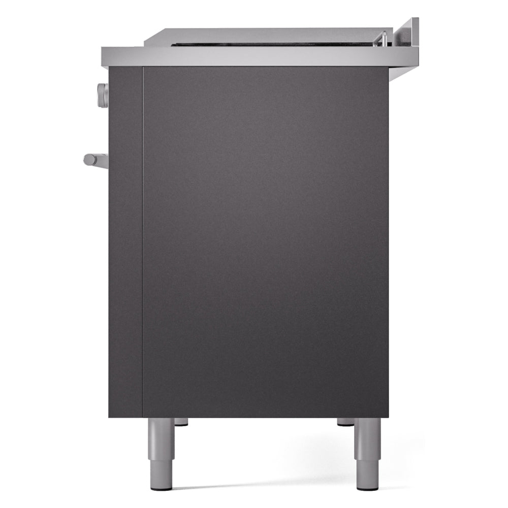 ILVE Professional Plus II 48-inch Natural Gas Dual Fuel Range with 5 Burners, Griddle, & French Top with Triple Glass Door Oven in Matte Graphite (UP48FSWMPMG)