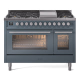 ILVE 48-Inch Professional Plus II Freestanding Natural Gas Dual Fuel Range with 8 Sealed Burner in Blue Grey (UP48FWMPBG)