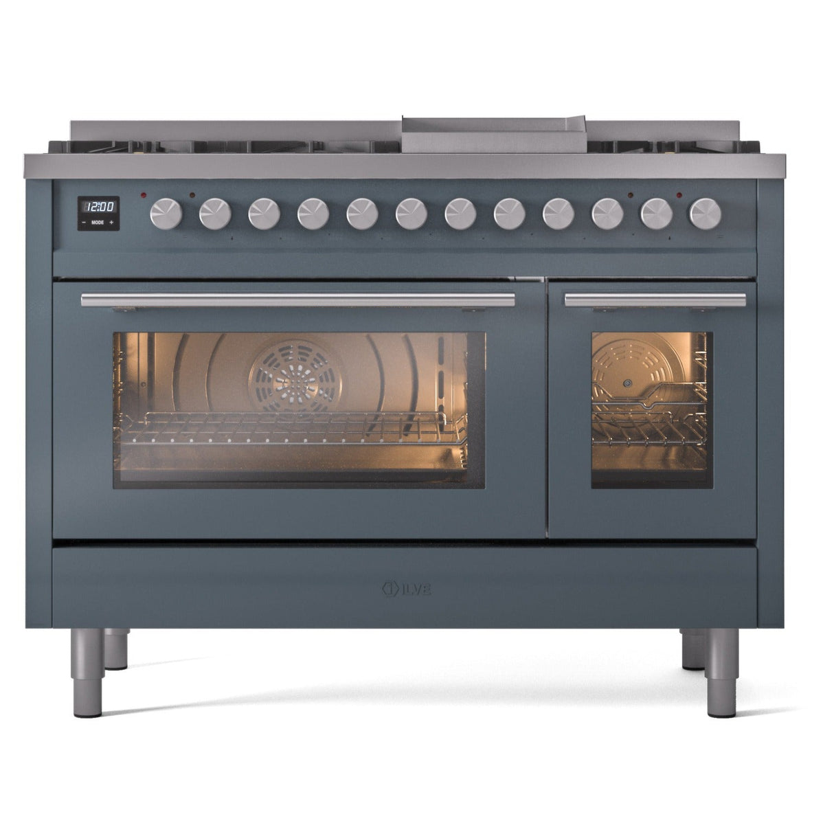 ILVE 48-Inch Professional Plus II Freestanding Natural Gas Dual Fuel Range with 8 Sealed Burner in Blue Grey (UP48FWMPBG)