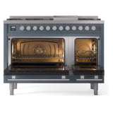 ILVE 48-Inch Professional Plus II Freestanding Natural Gas Dual Fuel Range with 8 Sealed Burner in Blue Grey (UP48FWMPBG)