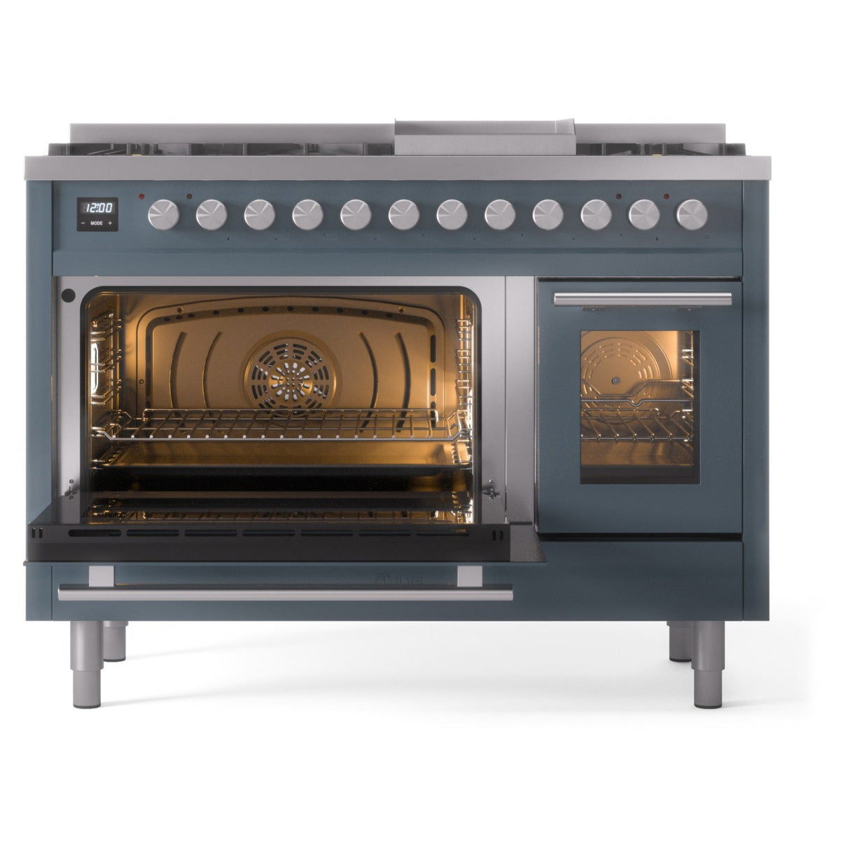 ILVE 48-Inch Professional Plus II Freestanding Natural Gas Dual Fuel Range with 8 Sealed Burner in Blue Grey (UP48FWMPBG)