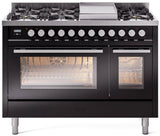 ILVE 48-Inch Professional Plus II Freestanding Propane Gas Dual Fuel Range with 8 Sealed Burner in Glossy Black (UP48FWMPBKLP)