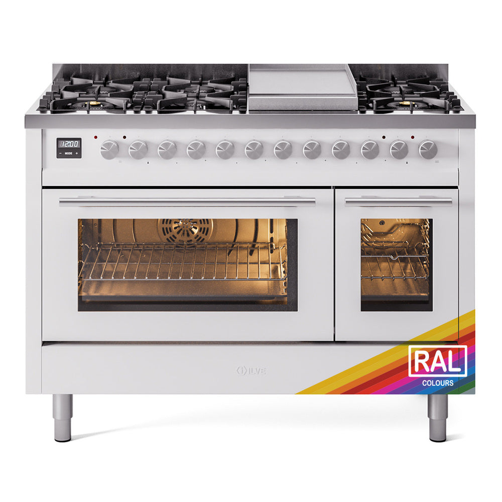 ILVE 48-Inch Professional Plus II Freestanding Natural Gas Dual Fuel Range with 8 Sealed Burner in Custom RAL (UP48FWMPRA)