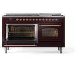 ILVE 60-Inch Nostalgie II Natural Gas Dual Fuel Range with 9 Burners, Griddle and Triple Glass Door Oven in Burgundy with Copper Trim (UP60FNMPBUP)