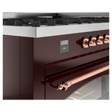 ILVE 60-Inch Nostalgie II Natural Gas Dual Fuel Range with 9 Burners, Griddle and Triple Glass Door Oven in Burgundy with Copper Trim (UP60FNMPBUP)