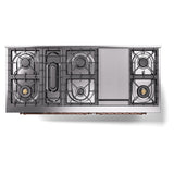 ILVE 60-Inch Nostalgie II Natural Gas Dual Fuel Range with 9 Burners, Griddle and Triple Glass Door Oven in Burgundy with Copper Trim (UP60FNMPBUP)
