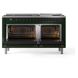 ILVE 60-Inch Nostalgie II Natural Gas Dual Fuel Range with 9 Burners, Griddle and Triple Glass Door Oven in Emerald Green with Bronze Trim (UP60FNMPEGB)