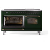 ILVE 60-Inch Nostalgie II Natural Gas Dual Fuel Range with 9 Burners, Griddle and Triple Glass Door Oven in Emerald Green with Bronze Trim (UP60FNMPEGB)