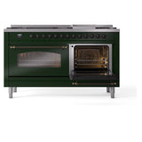 ILVE 60-Inch Nostalgie II Natural Gas Dual Fuel Range with 9 Burners, Griddle and Triple Glass Door Oven in Emerald Green with Bronze Trim (UP60FNMPEGB)