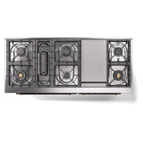 ILVE 60-Inch Nostalgie II Propane Gas Dual Fuel Range with 9 Burners, Griddle and Triple Glass Door Oven in Custom RAL with Bronze Trim (UP60FNMPRABLP)