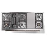 ILVE 60-Inch Nostalgie II Propane Gas Dual Fuel Range with 9 Burners, Griddle and Triple Glass Door Oven in RAL with Brass Trim (UP60FNMPRAGLP)