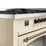 ILVE 60-Inch Nostalgie II Natural Gas Dual Fuel Range with 9 Burners, Griddle and Triple Glass Door Oven in Antique White with Bronze Trim (UP60FNMPAWB)