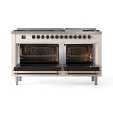 ILVE 60-Inch Nostalgie II Natural Gas Dual Fuel Range with 9 Burners, Griddle and Triple Glass Door Oven in Antique White with Bronze Trim (UP60FNMPAWB)