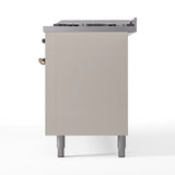 ILVE 60-Inch Nostalgie II Natural Gas Dual Fuel Range with 9 Burners, Griddle and Triple Glass Door Oven in Antique White with Bronze Trim (UP60FNMPAWB)