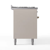 ILVE 60-Inch Nostalgie II Natural Gas Dual Fuel Range with 9 Burners, Griddle and Triple Glass Door Oven in Antique White with Bronze Trim (UP60FNMPAWB)