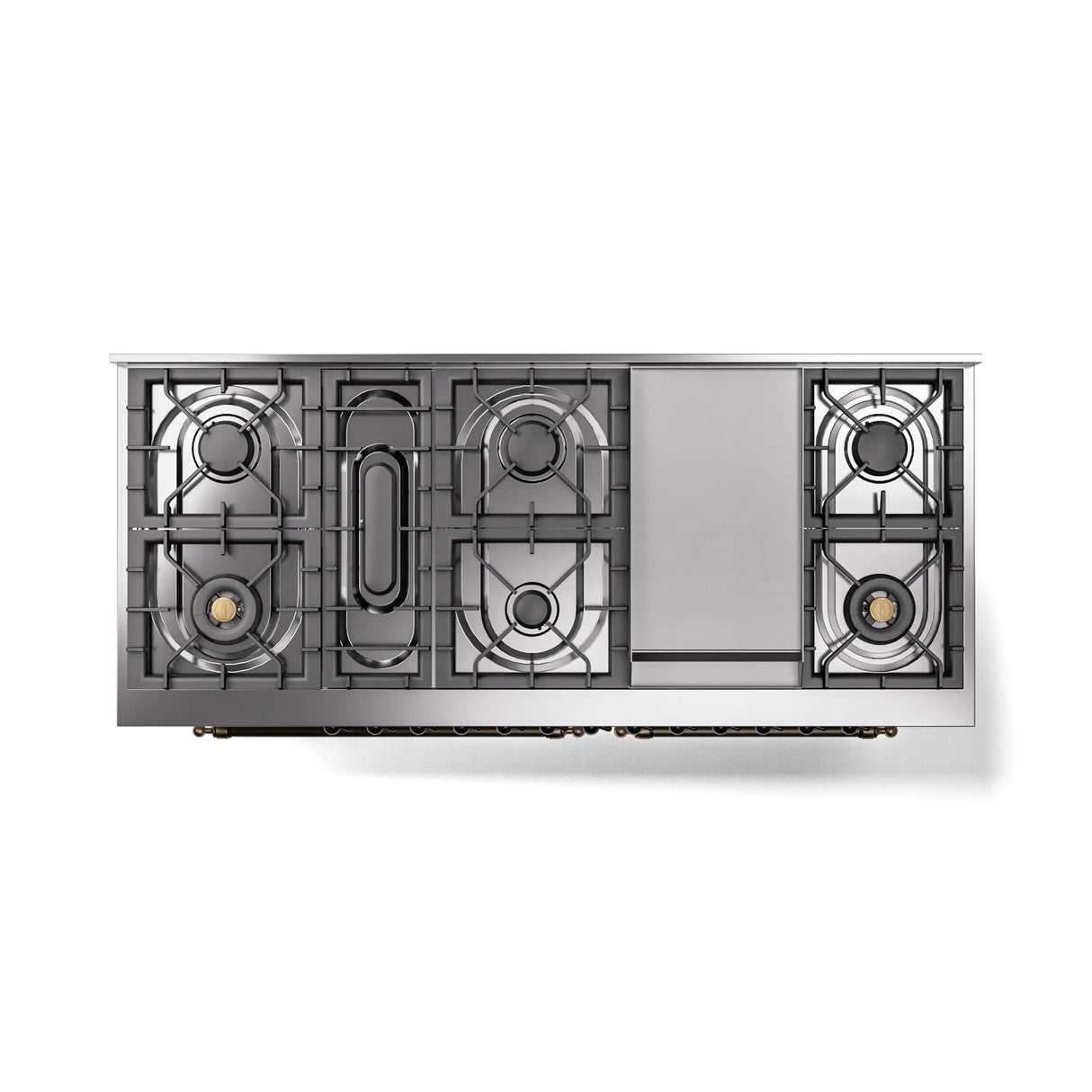 ILVE 60-Inch Nostalgie II Natural Gas Dual Fuel Range with 9 Burners, Griddle and Triple Glass Door Oven in Antique White with Bronze Trim (UP60FNMPAWB)