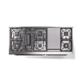 ILVE 60-Inch Nostalgie II Natural Gas Dual Fuel Range with 9 Burners, Griddle and Triple Glass Door Oven in Antique White with Bronze Trim (UP60FNMPAWB)