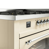 ILVE 60-Inch Nostalgie II Natural Gas Dual Fuel Range with 9 Burners, Griddle and Triple Glass Door Oven in Antique White with Chrome Trim (UP60FNMPAWC)