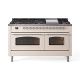 ILVE 60-Inch Nostalgie II Natural Gas Dual Fuel Range with 9 Burners, Griddle and Triple Glass Door Oven in Antique White with Chrome Trim (UP60FNMPAWC)