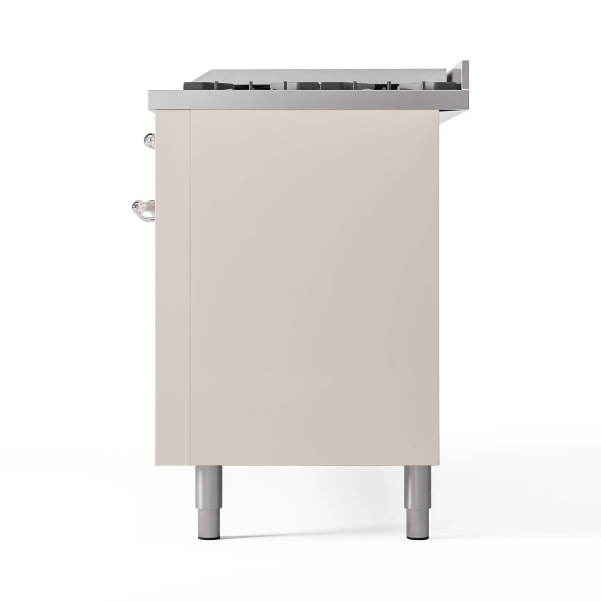 ILVE 60-Inch Nostalgie II Natural Gas Dual Fuel Range with 9 Burners, Griddle and Triple Glass Door Oven in Antique White with Chrome Trim (UP60FNMPAWC)